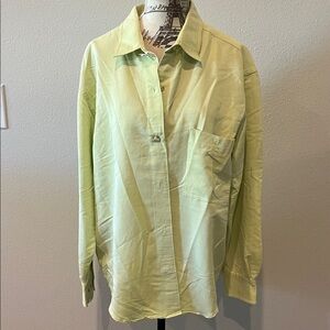Irene Allison Mint Green Button-Up Shirt Silk touch upscale luxury attire L